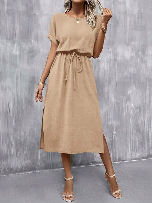 Clasi Batwing Sleeve Knot Front Split Thigh Dress