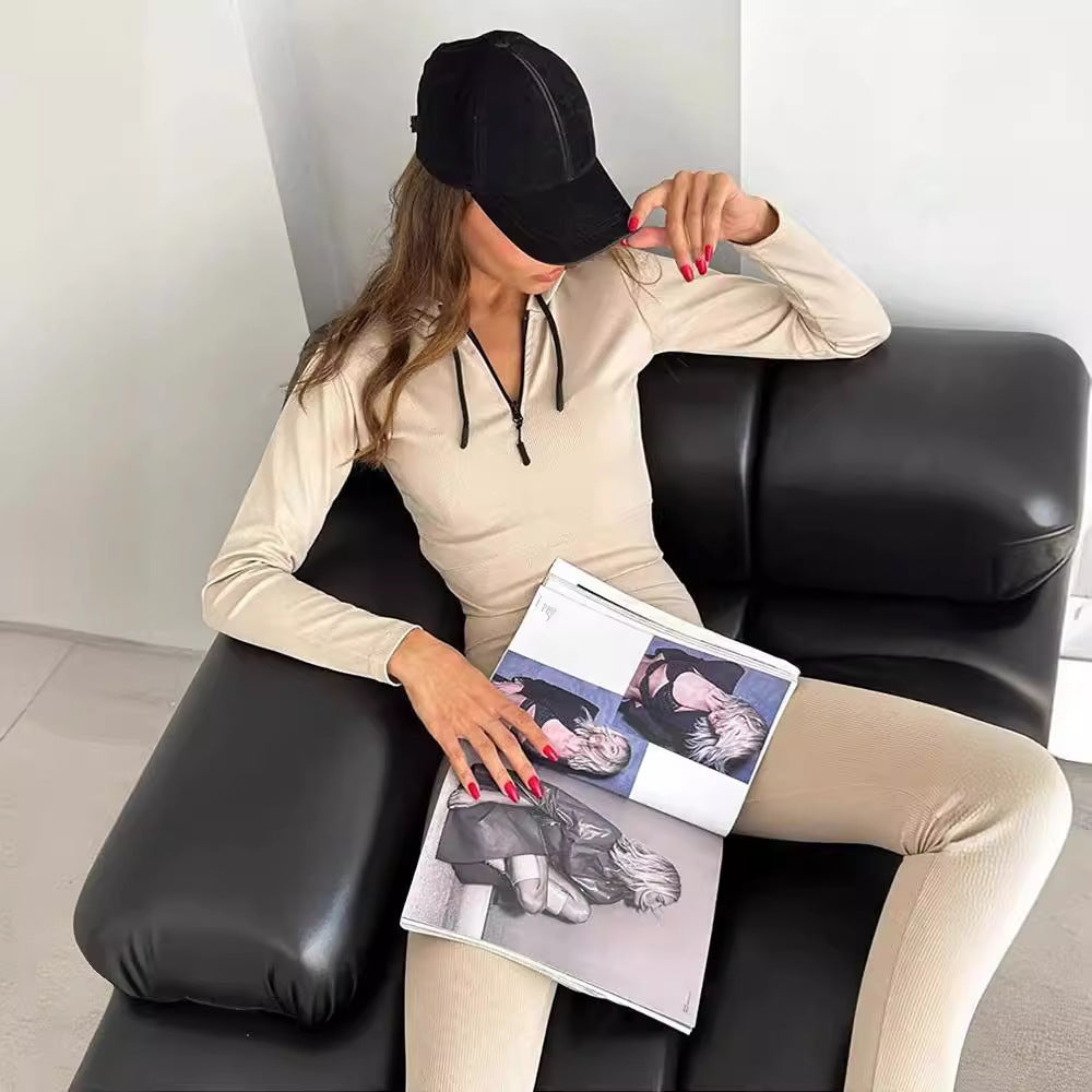 Women's Fashionable Knitted Shirt Cap Suit