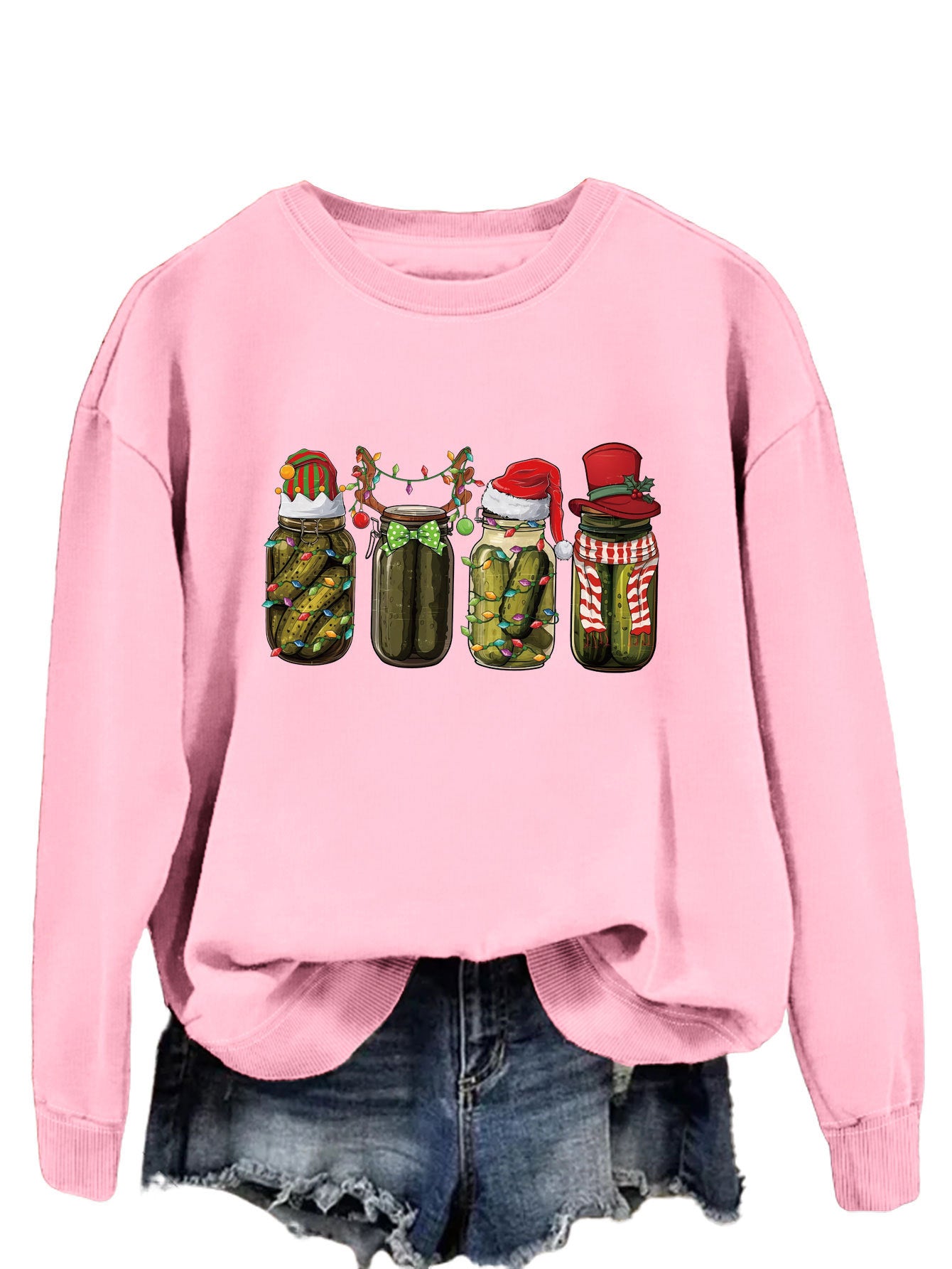 Amazon EBay New Style Canned Cucumber Printed Pullover Sweatshirt Christmas Cool Long Sleeve Top Women's European And American Polyester