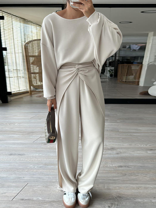 Backless Solid Color Hoodie Sweatshirt Trousers Suit