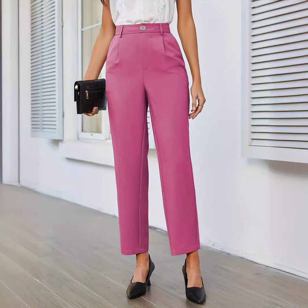 Woven Elastic Waist Straight Anti-wrinkle Suit Pants