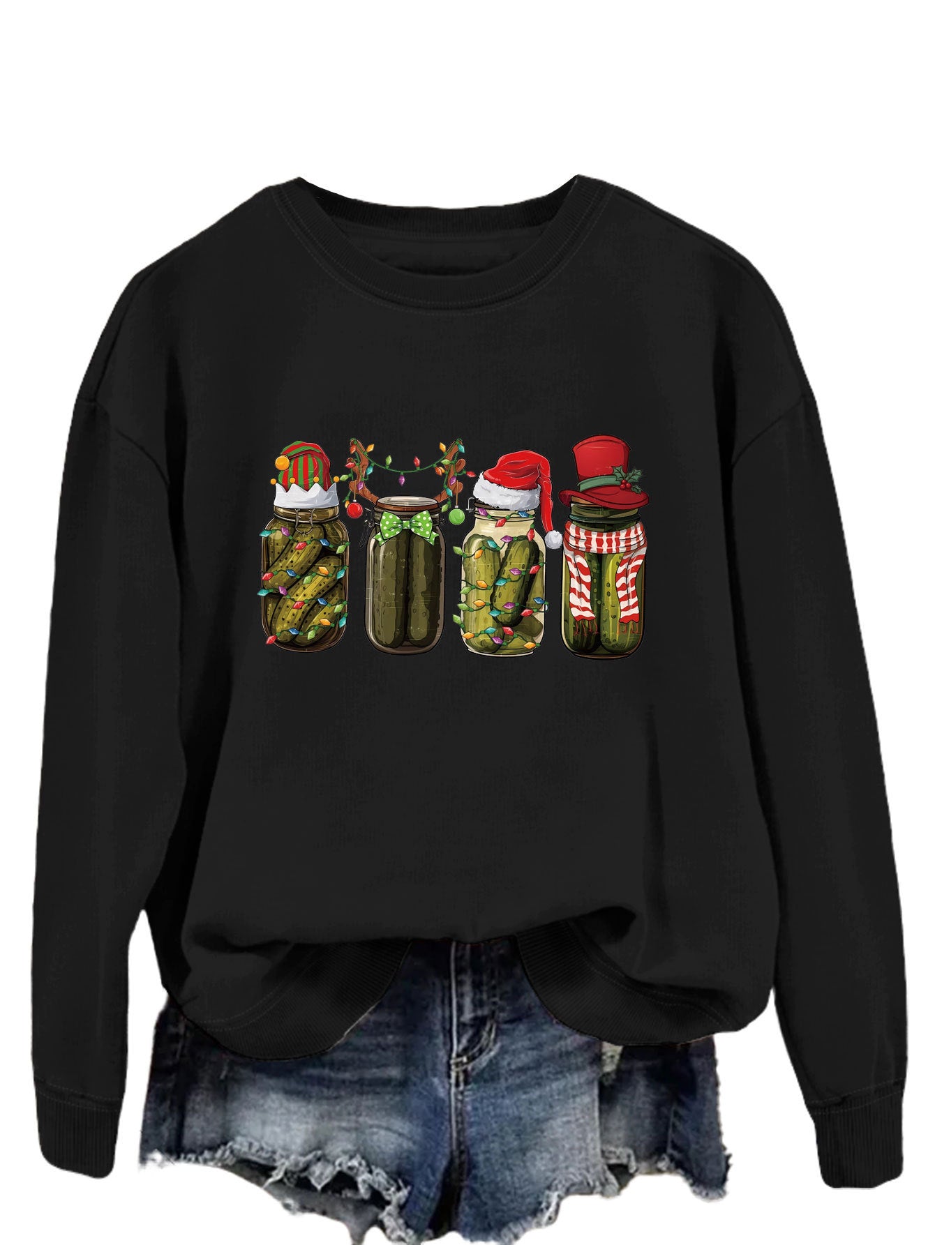 Amazon EBay New Style Canned Cucumber Printed Pullover Sweatshirt Christmas Cool Long Sleeve Top Women's European And American Polyester