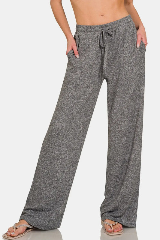 Zenana Drawstring Wide Leg Pants With Side Pockets