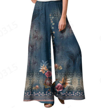 Women's Wide-leg Pants Elastic Waistband High Waist Long Culottes