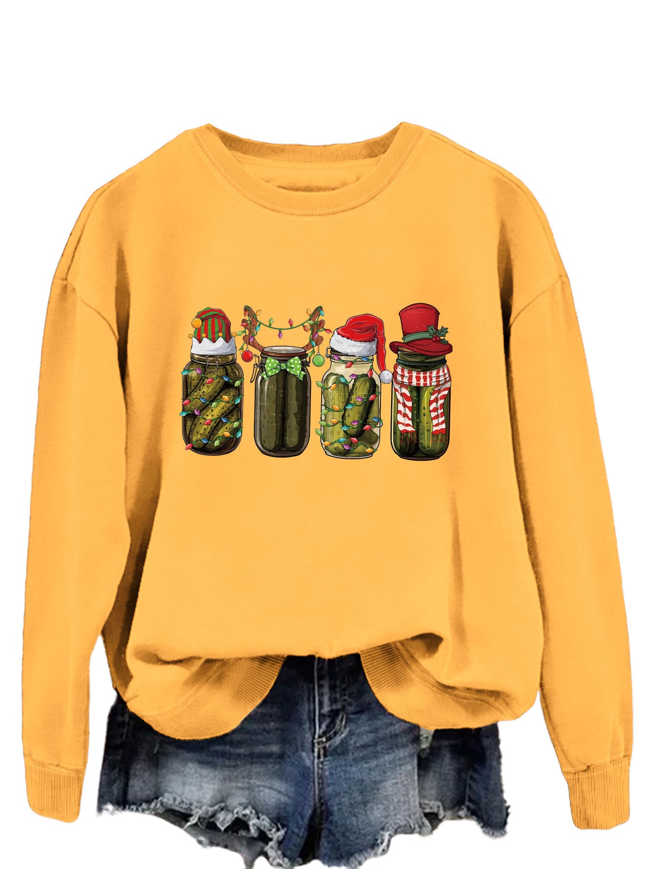 Amazon EBay New Style Canned Cucumber Printed Pullover Sweatshirt Christmas Cool Long Sleeve Top Women's European And American Polyester