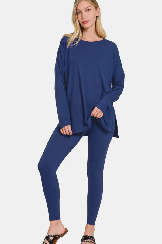 Zenana Full Size Brushed Microfiber Top And Leggings Lounge Set