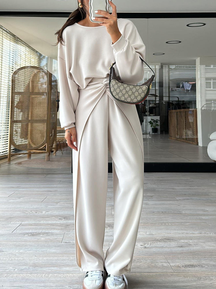 Backless Solid Color Hoodie Sweatshirt Trousers Suit