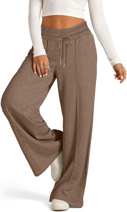 Women's Solid Color Casual Wide Leg Drawstring Elastic Waist Sweatpants