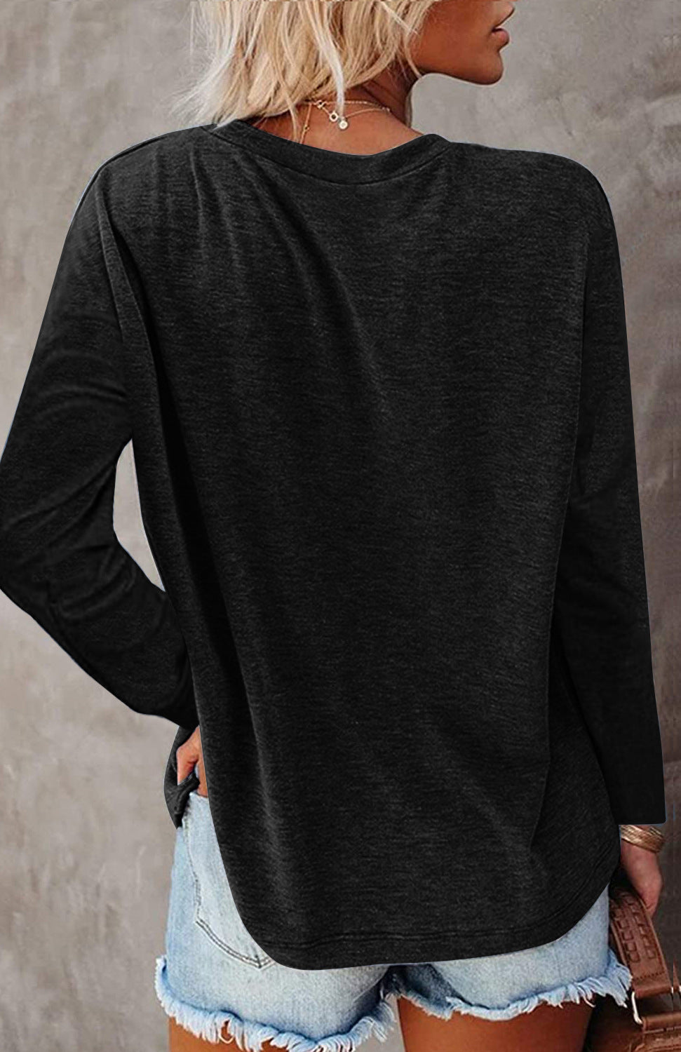 Pocket Split Long-sleeved Casual Bottoming T-shirt