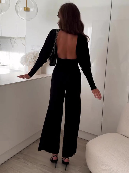 Elegant Long Sleeve Backless Jumpsuit